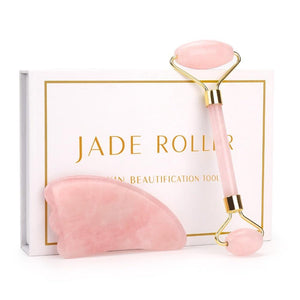 Kit Rolo Massageador Facial + Gua Sha Quartzo (Rosa e Jade Original®)